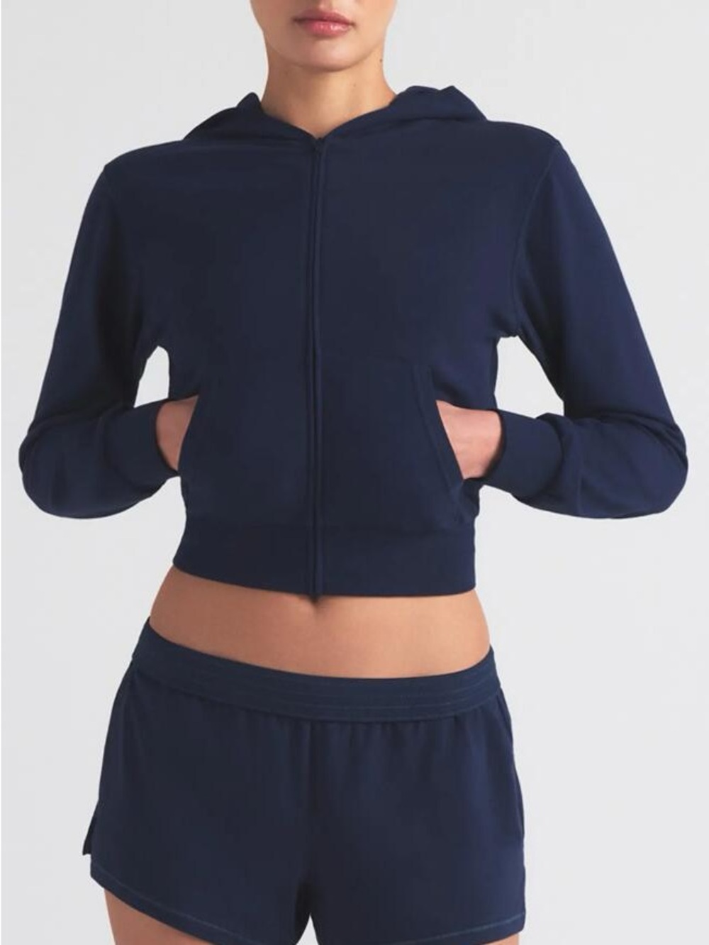 SKIMS Cotton Jersey Zip Up Hoodie in Navy